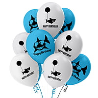 The Magic Balloons Store – Printed Baby Shark Theme Birthday Party Decoration Combo Kits – Combo Pack Of 38 Pcs, Foil 5pcs Set,1 Happy Birthday Banner, 2 Foil Curtains, 30 Balloons-181598