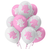 The Magic Balloons- Printed Unicorn Theme Party Decoration Combo Kit for Theme Party, Happy Birthday Decoration Combo 38 pcs, Foil 5 pcs set, 2 Foil Curtain 1 Banner and 30 Balloons- 181573