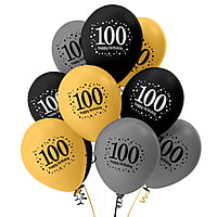 The Magic Balloons- Happy 100th Birthday decoration kit combo 49 pcs Black Golden & silver 30 pcs rubber balloons, Happy Birthday foil banner with 100 Number foil, 2pcs Golden foil Curtain & air-pump