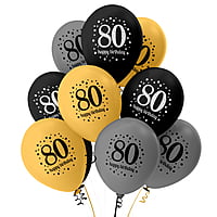 The Magic Balloons- Happy 80th Birthday decoration kit combo- 46 pcs Black Gold & silver 30 pcs rubber balloons, Happy Birthday foil banner, 2pcs Golden foil Curtain & balloon-pump