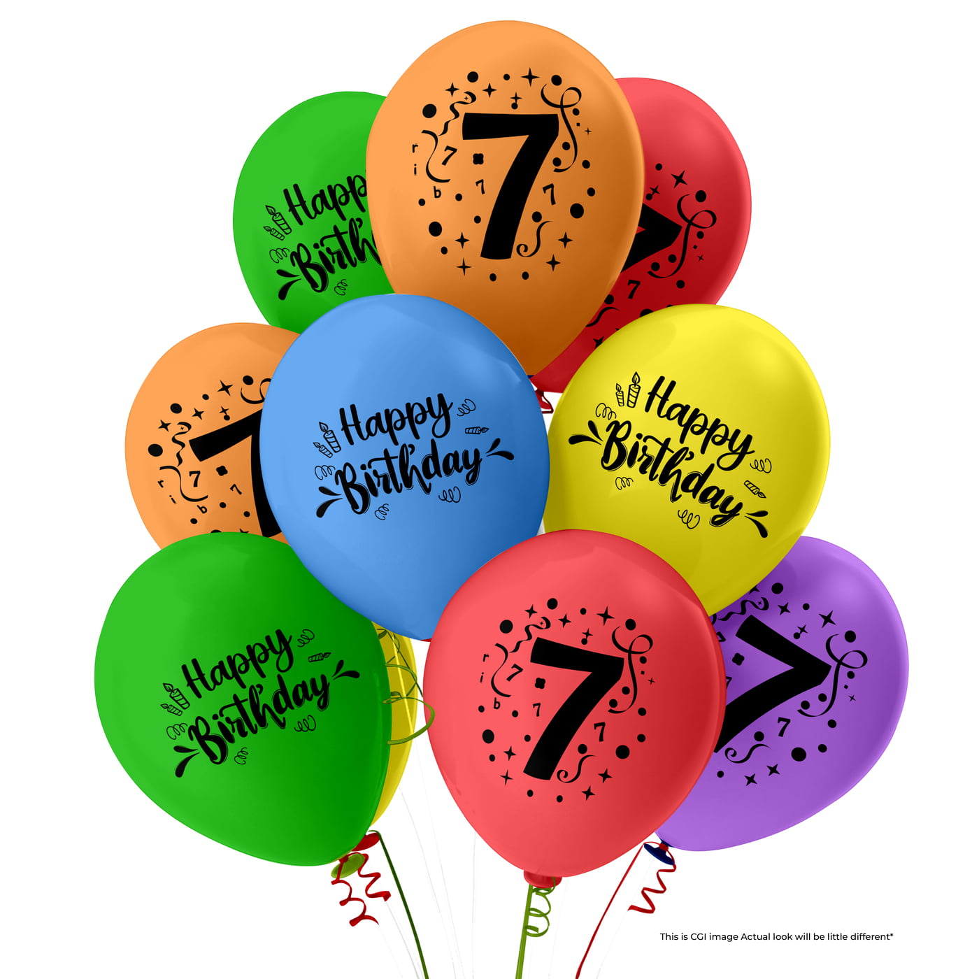 The Magic Balloons-7 Number Balloons and Happy Birthday Latex Balloons With Banner For Seven No. Theme Balloons Pack of 21pcs | 20pcs Of Balloons and A Banner | Multicolor Balloons For Birthday