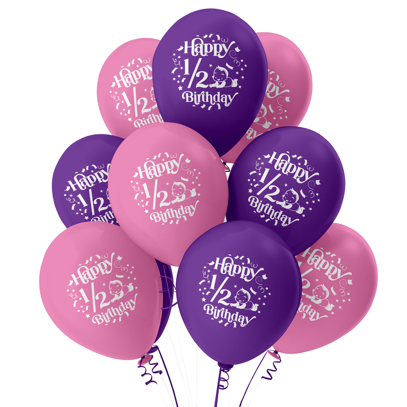 The Magic Balloons - Happy Half Birthday Decoration Metallic Balloons 1/2 Birthday Pack of 10pcs | 12” Pink and Purple Half Birthday Balloons Perfect for Girls | Party Supplies The Magic Balloons - Happy Half Birthday Decoration Metallic Balloons 1/2 Birthday Pack of 10pcs | 12” Pink and Purple Half Birthday Balloons Perfect for Girls | Party Supplies