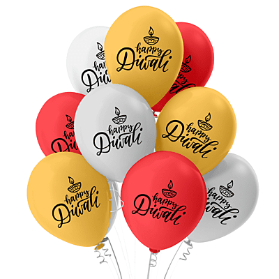 The Magic Balloons Store-Happy Diwali customized Decoration Balloons for Diwali, Diwali decorations/Party supplies for Home/Office/Shop Pack of 30 multicolour Gold, silver metallic red balloons-181473