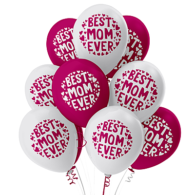 The Magic Balloons-Best Mom Ever Balloons for Mom’s Birthday Mother's Day Party and Decoration. 12” Metallic Dark Pink and Metallic white latex balloons pack of 10 pcs- 181438 The Magic Balloons-Best Mom Ever Balloons for Mom’s Birthday Mother's Day Party and Decoration. 12” Metallic Dark Pink and Metallic white latex balloons pack of 10 pcs- 181438