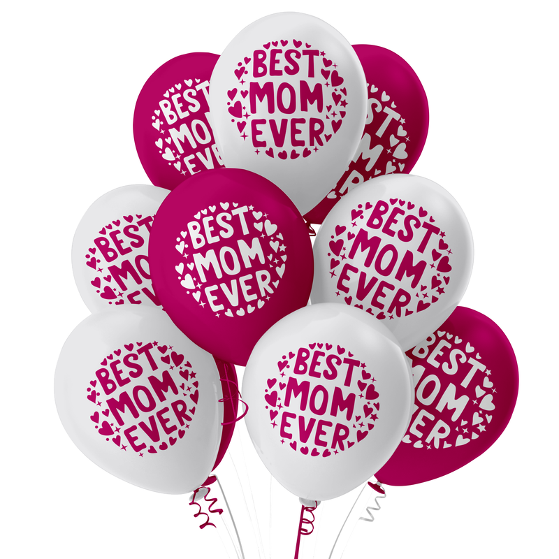 The Magic Balloons-Best Mom Ever Balloons for Mom’s Birthday Mother's Day Party and Decoration. 12” Metallic Dark Pink and Metallic white latex balloons pack of 10 pcs- 181438 The Magic Balloons-Best Mom Ever Balloons for Mom’s Birthday Mother's Day Party and Decoration. 12” Metallic Dark Pink and Metallic white latex balloons pack of 10 pcs- 181438