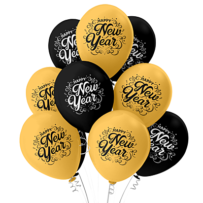 The Magic Balloons - Customized Happy New Year Latex Balloons With Banner Happy New Year Combo Kit Pack Of 21pcs Black and Golden Balloons For 31st Party/Party Supplier The Magic Balloons - Customized Happy New Year Latex Balloons With Banner Happy New Year Combo Kit Pack Of 21pcs Black and Golden Balloons For 31st Party/Party Supplier