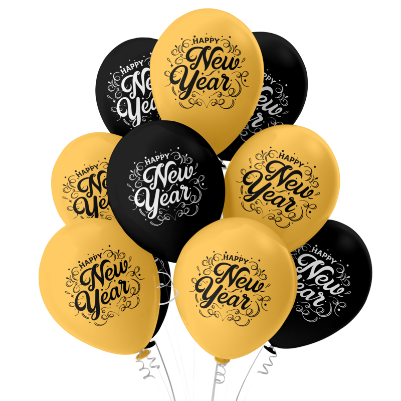 The Magic Balloons - Customized Happy New Year Latex Balloons With Banner Happy New Year Combo Kit Pack Of 21pcs Black and Golden Balloons For 31st Party/Party Supplier The Magic Balloons - Customized Happy New Year Latex Balloons With Banner Happy New Year Combo Kit Pack Of 21pcs Black and Golden Balloons For 31st Party/Party Supplier