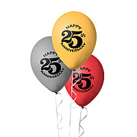 The Magic Balloons Store- Happy 25th Anniversary Party Balloons 25th anniversary printed latex balloons 25 Anniversary decorations Red and Silver balloons Pack of 30
