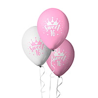 The Magic Balloons Store Sweet 16 Balloons printed balloons for decorations Sweet 16 pre-printed latex balloons with pink and white party balloons - Pack of 30 pcs