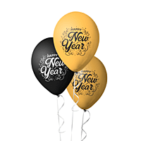 The Magic Balloons - Customized Happy New Year Latex Balloons With Banner Happy New Year Combo Kit Pack Of 21pcs Black and Golden Balloons For 31st Party/Party Supplier