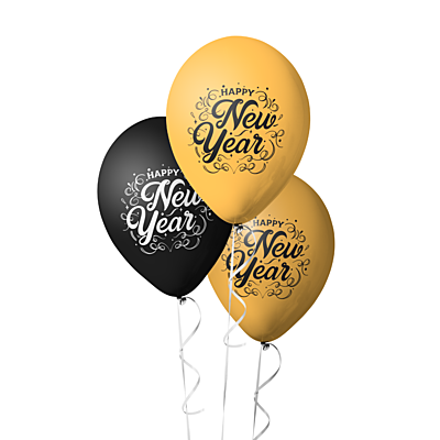 The Magic Balloons - Customized Happy New Year Latex Balloons With Banner Happy New Year Combo Kit Pack Of 21pcs Black and Golden Balloons For 31st Party/Party Supplier The Magic Balloons - Customized Happy New Year Latex Balloons With Banner Happy New Year Combo Kit Pack Of 21pcs Black and Golden Balloons For 31st Party/Party Supplier