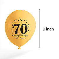 The Magic Balloons- Happy 70th Birthday decoration kit combo- 46 pcs Black Gold & silver 30 pcs rubber balloons, Happy Birthday foil banner, 2pcs Golden foil Curtain