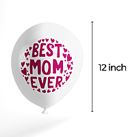 The Magic Balloons-Best Mom Ever Balloons for Mom’s Birthday Mother's Day Party and Decoration. 12” Metallic Dark Pink and Metallic white latex balloons pack of 10 pcs- 181438