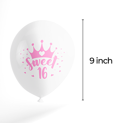 The Magic Balloons Store Sweet 16 Balloons printed balloons for decorations Sweet 16 pre-printed latex balloons with pink and white party balloons - Pack of 30 pcs The Magic Balloons Store Sweet 16 Balloons printed balloons for decorations Sweet 16 pre-printed latex balloons with pink and white party balloons - Pack of 30 pcs