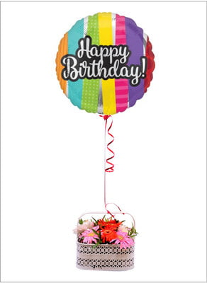 The Magic Balloons Store-Happy Birthday Balloon & Flower Bouquet -181149