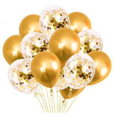 The Magic Balloons Store-Gold Latex & Gold Confetti Balloons Pack  -10 Pieces