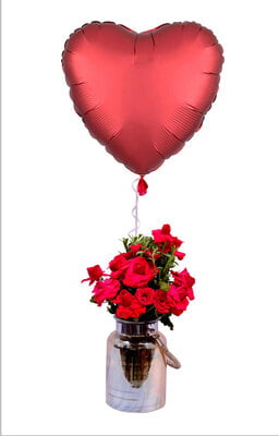 The Magic Balloons Store Red Heart Balloon Flower Bouquet-181141
