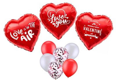 The Magic Balloons Store- Valentine Pre-Printed foil, Red Latex & Red Confetti Balloons combo
