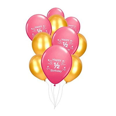The Magic Balloons- Pink and Gold Half Birthday Latex Balloons (Pack of 10,White))