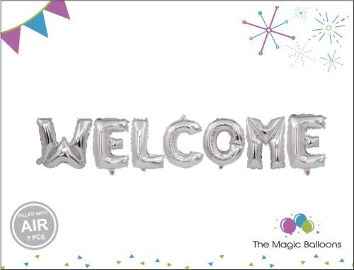Welcome Foil Balloon Set (Pack of 7 Letter- Silver)