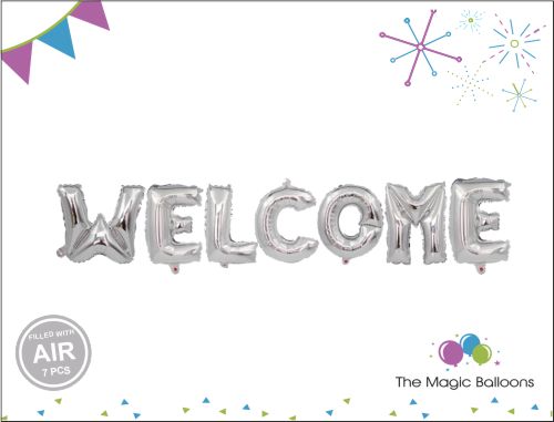 Welcome Foil Balloon Set (Pack of 7 Letter- Silver) Welcome Foil Balloon Set (Pack of 7 Letter- Silver)